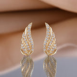 Boucles d'oreilles pavées feuille moderne | Or