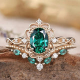 Ensemble de bagues couronne Aurèle Émeraude | Or rose