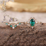 Ensemble de bagues couronne Aurèle Émeraude | Or rose