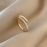 Bague ouverte Virelle avec perle et cristal | Or