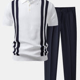 Polo en maille texturée contrastée et pantalon fuselé coupe slim