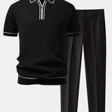 Polo en maille gaufrée zippé à bordure contrastante et pantalon fuselé coupe ajustée