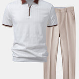Polo en maille texturée zippé avec bordures contrastantes et pantalon fuselé coupe slim