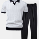 Polo en maille à col Johnny avec bordures contrastantes et pantalon fuselé coupe slim