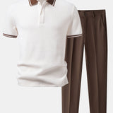 Polo gaufré à bordure contrastante et pantalon fuselé coupe slim