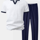 Polo Jacquard Contrast et Pantalon Fuselé Coupe Ajustée