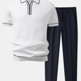 Polo en maille gaufrée zippé à bordure contrastante et pantalon fuselé coupe ajustée
