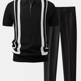 Polo en maille gaufrée à fermeture éclair contrastante et pantalon fuselé coupe slim