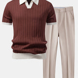 Polo à col Johnny avec rayures contrastantes et pantalon fuselé coupe slim