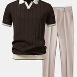 Polo en maille à col Johnny avec bordures contrastantes et pantalon fuselé coupe slim