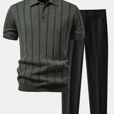 Polo en maille côtelée en lin et pantalon fuselé coupe slim