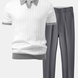 Polo à col Johnny avec rayures contrastantes et pantalon fuselé coupe slim