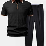 Polo en maille texturée zippé avec bordures contrastantes et pantalon fuselé coupe slim