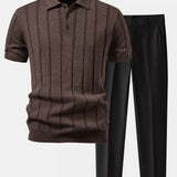 Polo en maille côtelée en lin et pantalon fuselé coupe slim