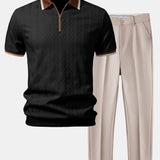 Polo en maille texturée zippé avec bordures contrastantes et pantalon fuselé coupe slim