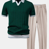 Polo en maille à col Johnny avec bordures contrastantes et pantalon fuselé coupe slim