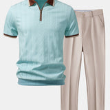 Polo en maille texturée zippé avec bordures contrastantes et pantalon fuselé coupe slim