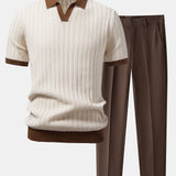 Polo à col Johnny texturé contrastant et pantalon fuselé coupe slim