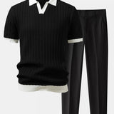 Polo à col Johnny texturé contrastant et pantalon fuselé coupe slim