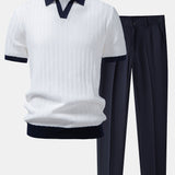 Polo à col Johnny texturé contrastant et pantalon fuselé coupe slim