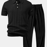 Polo en maille ajourée à motif jacquard géométrique et pantalon droit côtelé