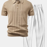 Polo en maille ajourée à motif jacquard géométrique et pantalon droit côtelé