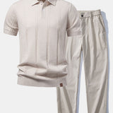 Polo en maille torsadée et pantalon droit à taille élastique