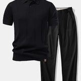 Polo en maille torsadée et pantalon droit à taille élastique