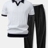 Polo en maille à col Johnny avec bordure contrastante et pantalon droit à taille élastique