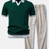 Polo en maille à col Johnny avec bordure contrastante et pantalon droit à taille élastique