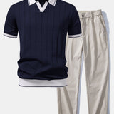 Polo en maille à col Johnny avec bordure contrastante et pantalon droit à taille élastique