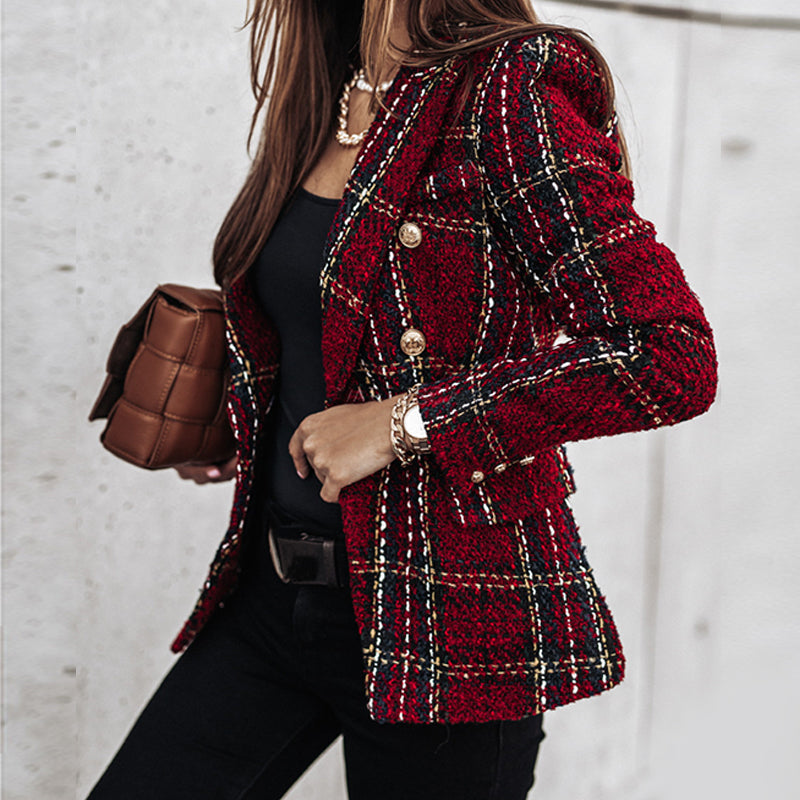 Camille Dubois | Veste blazer à carreaux en tweed pour femme
