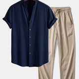 T-shirt à col en V à texture froissée<tc>rouge</tc> &amp; pantalon droit à texture froissée<tc>rouge</tc>