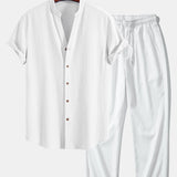 T-shirt à col en V à texture froissée<tc>rouge</tc> &amp; pantalon droit à texture froissée<tc>rouge</tc>