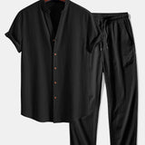 T-shirt à col en V à texture froissée<tc>rouge</tc> &amp; pantalon droit à texture froissée<tc>rouge</tc>
