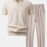 Polo en maille à col en V à motif damier et pantalon fuselé coupe slim