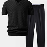 Polo en maille à col en V à motif damier et pantalon fuselé coupe slim