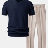 Polo en maille à col en V à motif damier et pantalon fuselé coupe slim