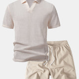 Polo à col en V en crochet coupe décontractée et short 5" texturé froissé à cordon de serrage