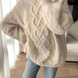 Pull oversize en tricot torsadé pour femme — Pull chaud d'automne