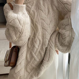Pull oversize en tricot torsadé pour femme — Pull chaud d'automne