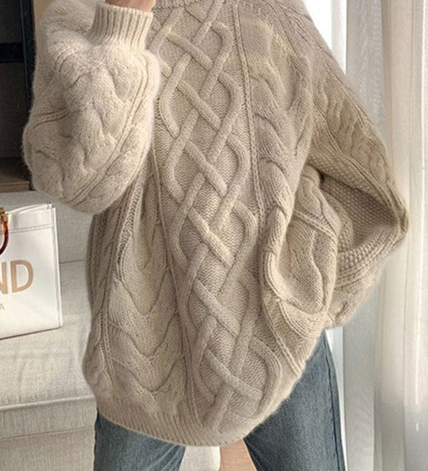 Pull oversize en tricot torsadé pour femme — Pull chaud d'automne