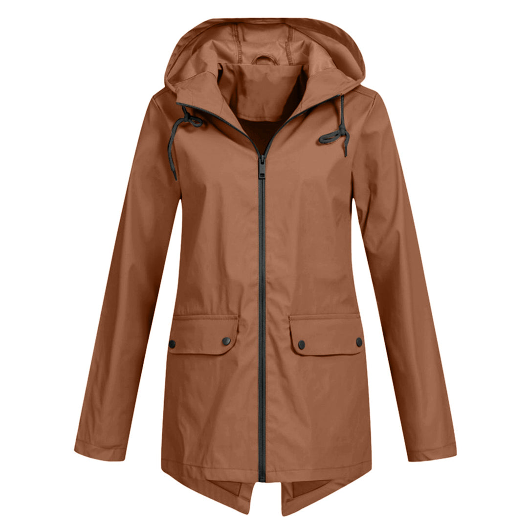 Amélie Laurent | Imperméable long à capuche pour femme, finition minimaliste