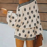 Combinaison-short à motif baroque, épaules dénudées et manches ballon