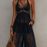 Ensemble caraco noir dos nu bordé de dentelle et pantalon sarouel