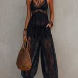 Ensemble caraco noir dos nu bordé de dentelle et pantalon sarouel
