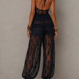 Ensemble caraco noir dos nu bordé de dentelle et pantalon sarouel