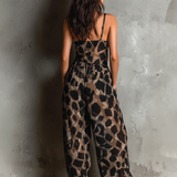 Combinaison pantalon large en mousseline à imprimé animal noir et dos nu