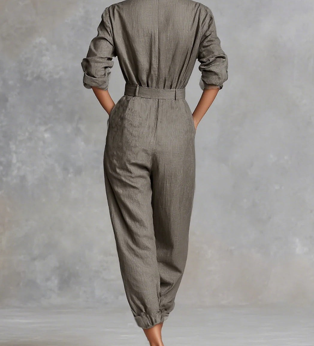 Combinaison chemise à manches longues en mélange de coton et de lin