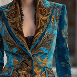 Blazer cintré en velours style baroque bohème de luxe